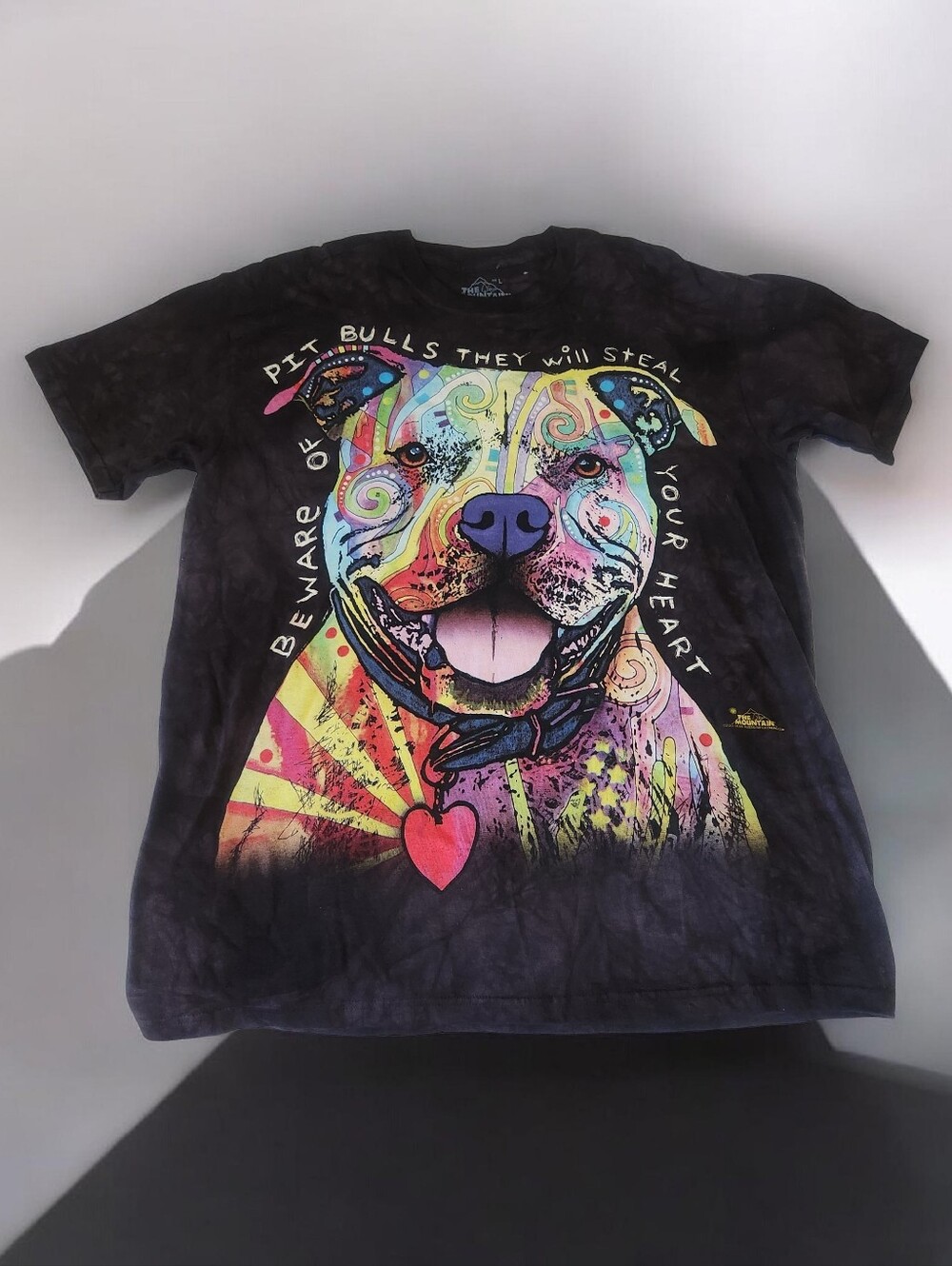 THE MOUNTAIN Tie Dye Pit bull Love T-Shirt Size Large Excellent Graphic